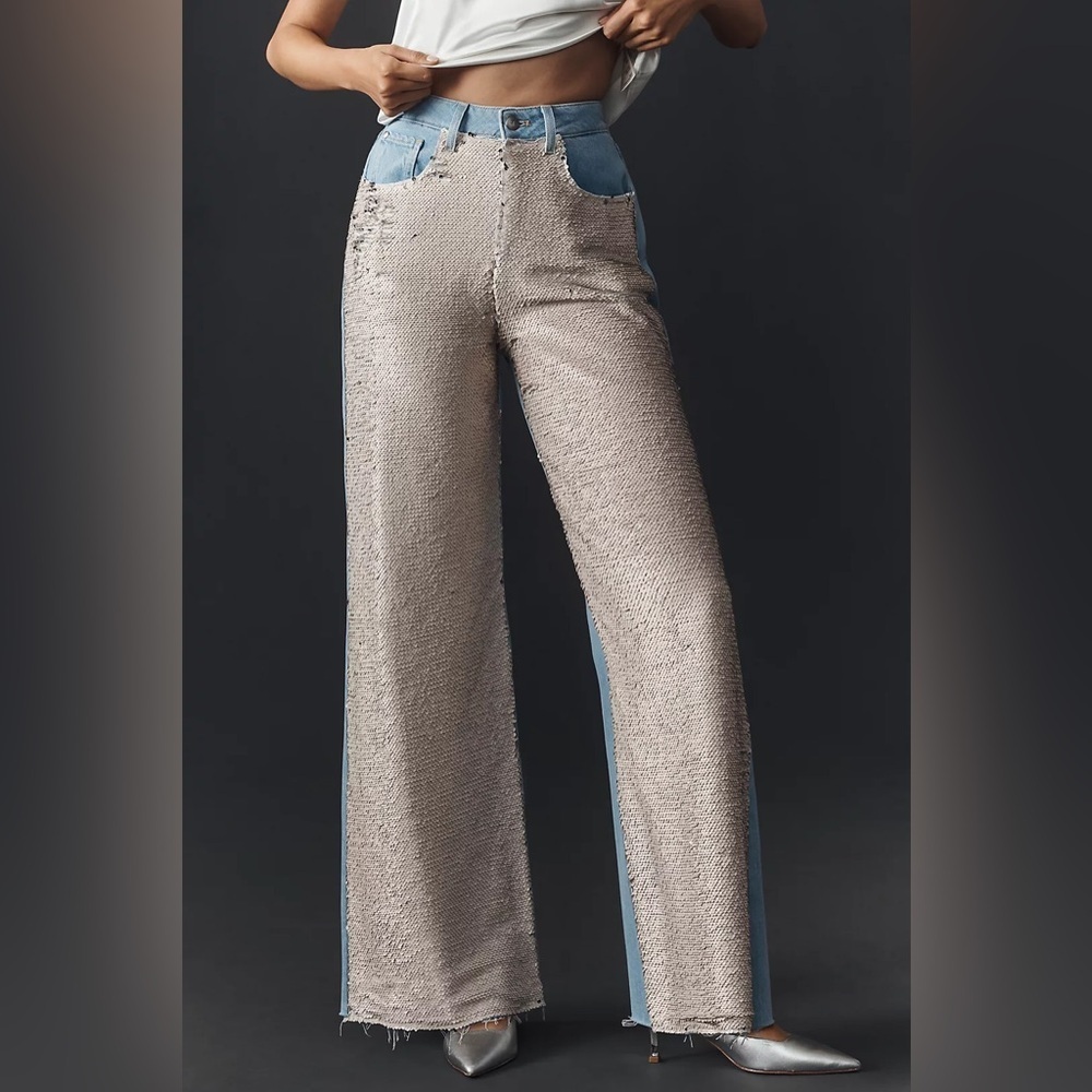 Pilcro Sequin High-Rise Wide-Leg Skater Jeans by Anthropology NWT